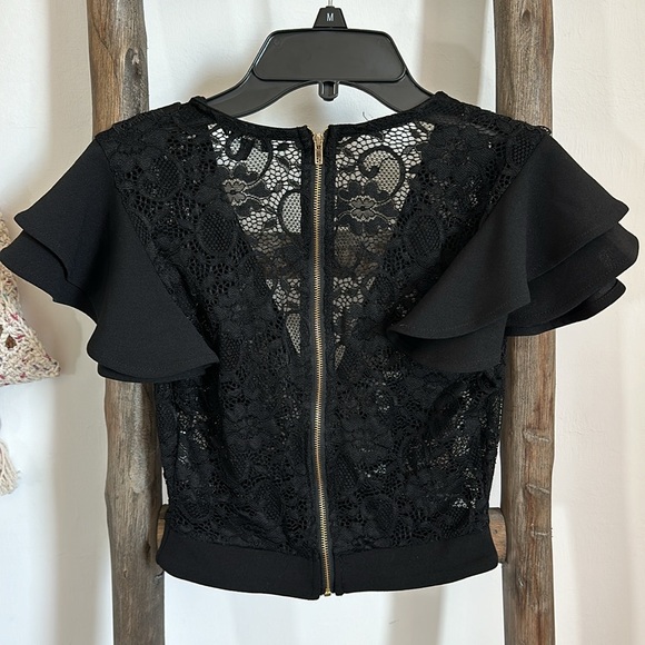 Amanza Ruffle Sleeve Black Lace Blouse / Size Small - Picture 8 of 10